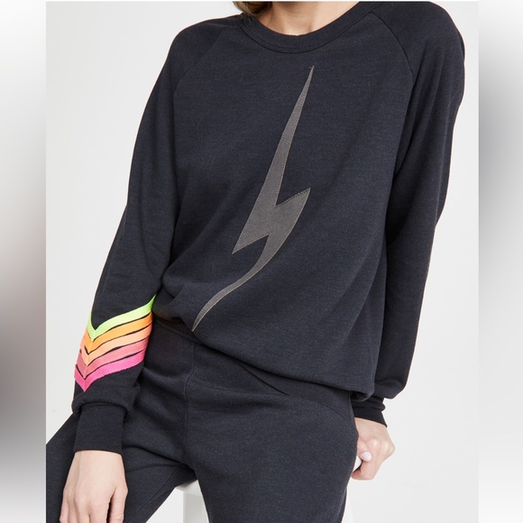 Aviator Nation Tops - Aviator Nation Black Sweatshirt with Rainbow Stripes